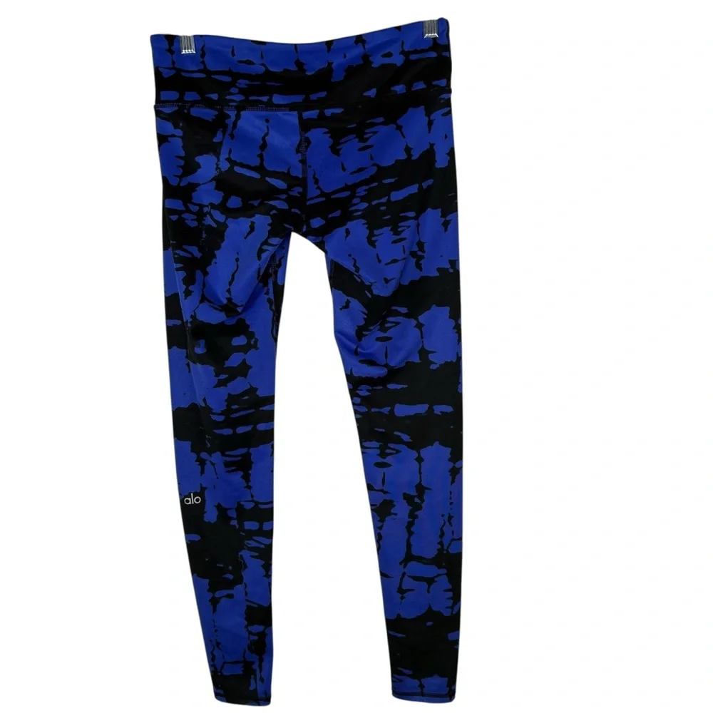 ALO Womens Small Pull On Leggings Fitted Stretchy Black Blue Activewear Bottoms